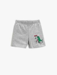 Dinozor Baskılı Beli Lastikli Şort