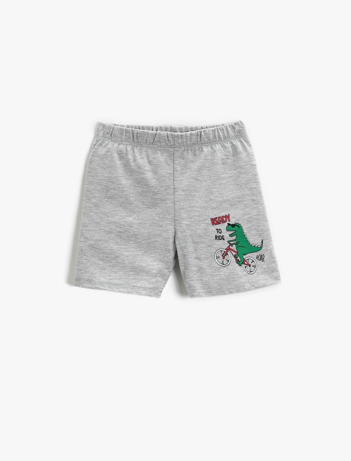 Erkek Bebek Dinozor Baskılı Beli Lastikli Şort
