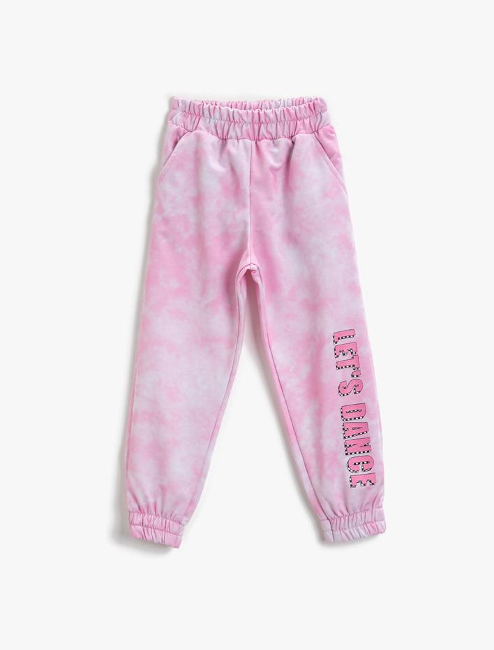 Kız Çocuk Slogan Baskılı Jogger Batik Eşofman Altı