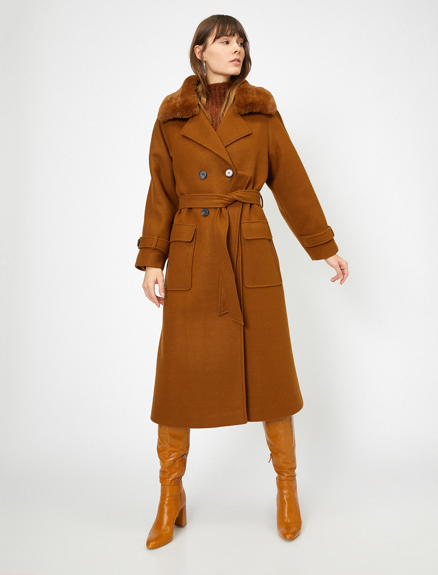   Yakası Suni Kürklü Kaban