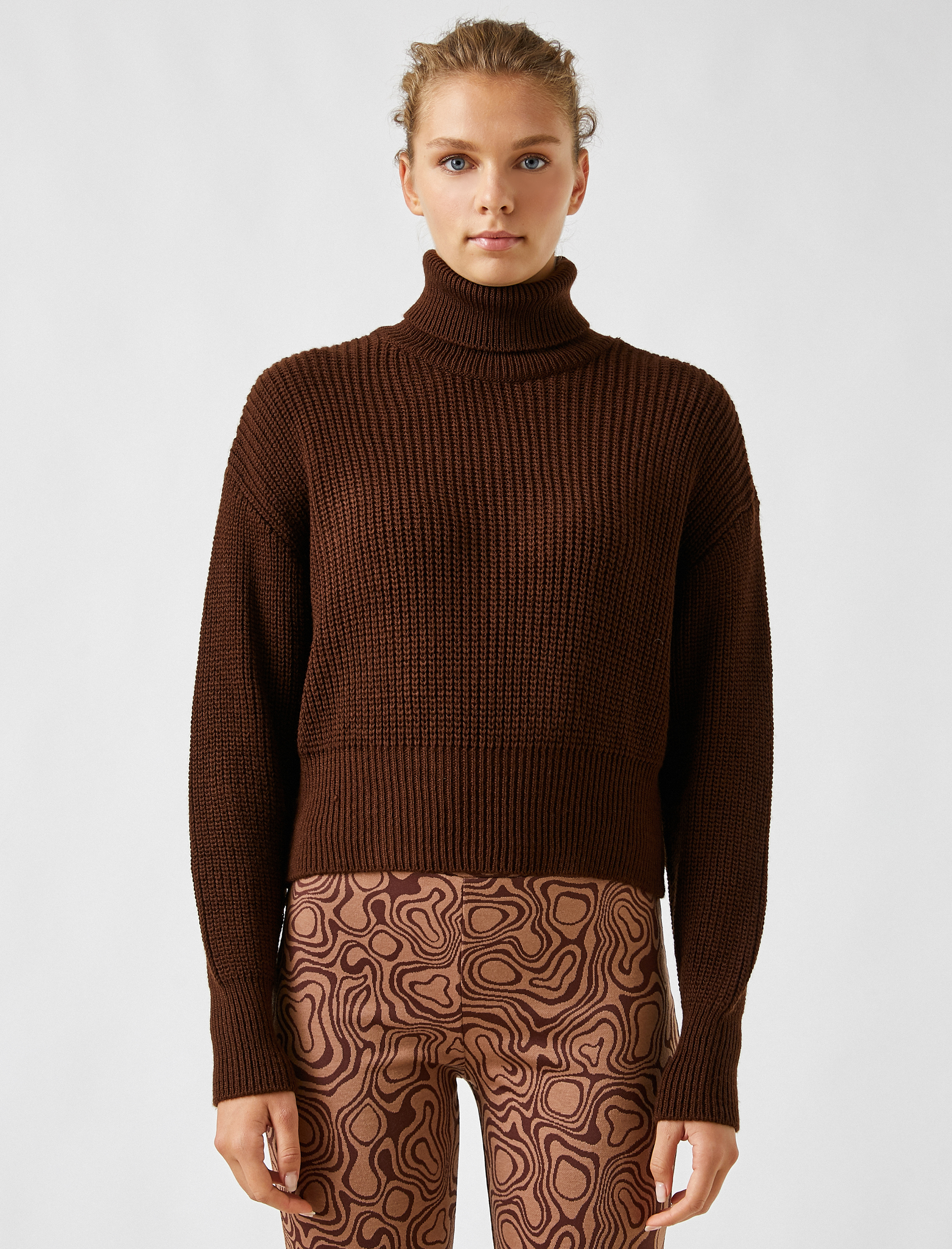   Oversize Balıkçı Yaka Kazak Triko Uzun Kollu Kaşmir Dokulu