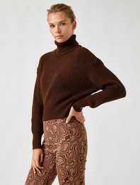 Oversize Balıkçı Yaka Kazak Triko Uzun Kollu Kaşmir Dokulu