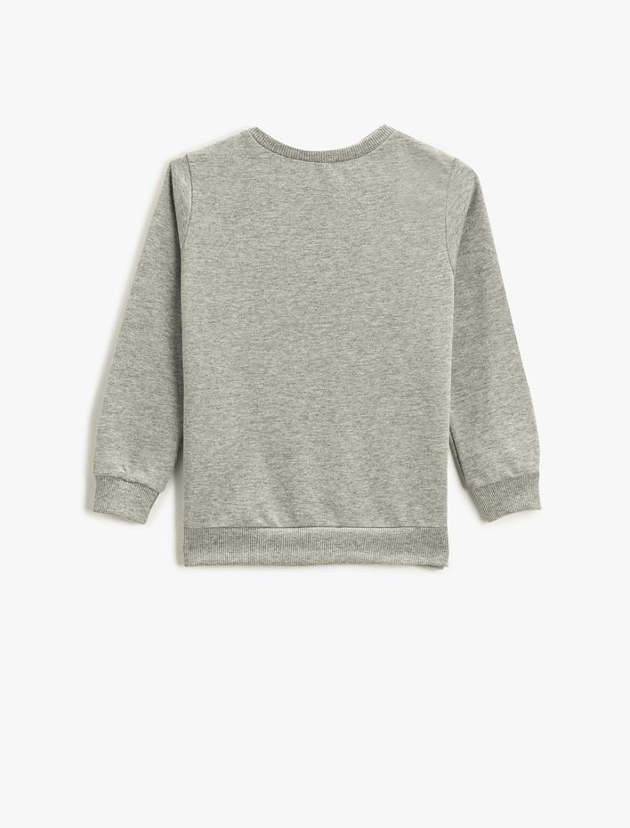 Kız Çocuk Pul-Payet İşlemeli Sweatshirt Uzun Kollu Baskılı Bisiklet Yaka