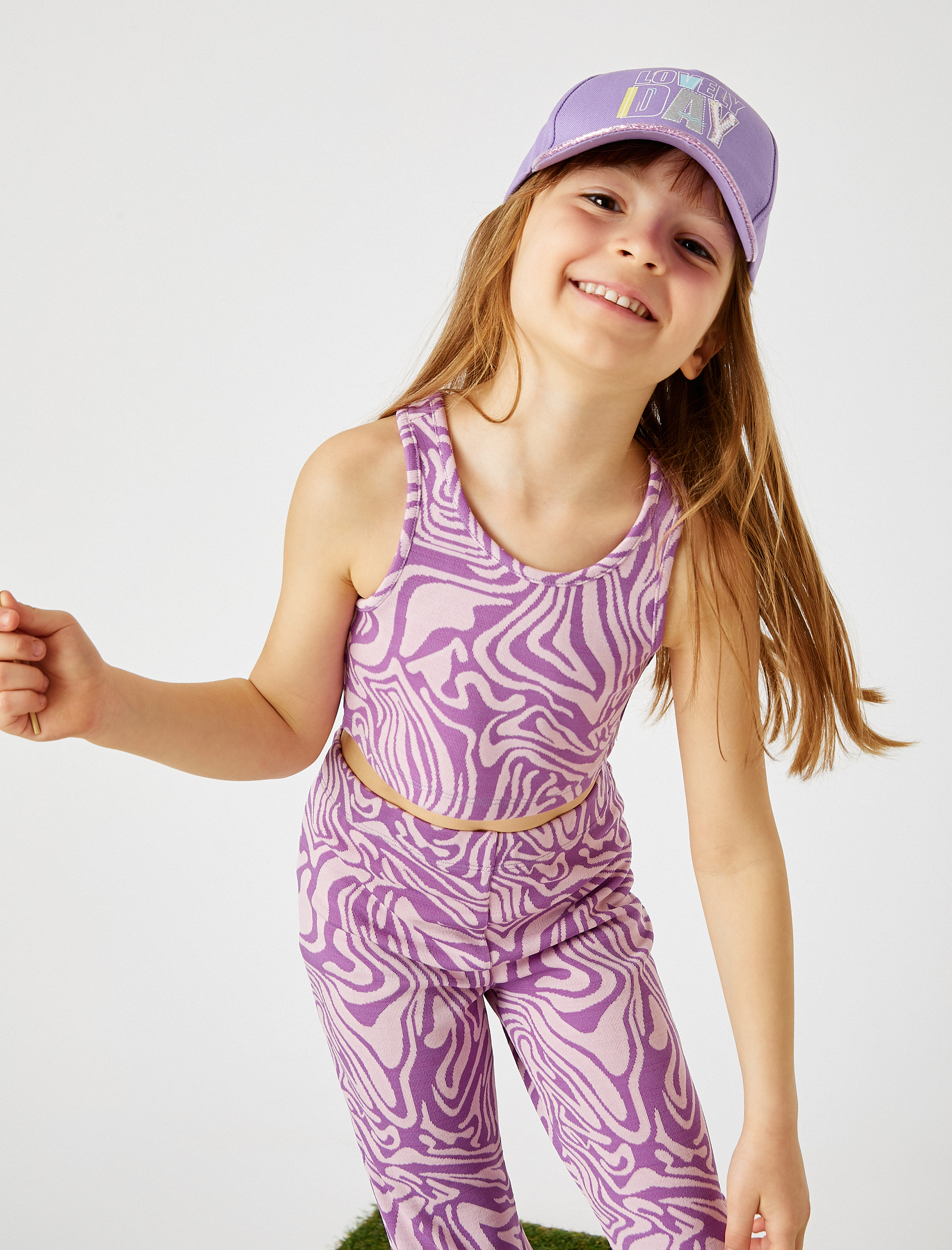  Kız Çocuk Desenli Halter Yaka Crop Atlet