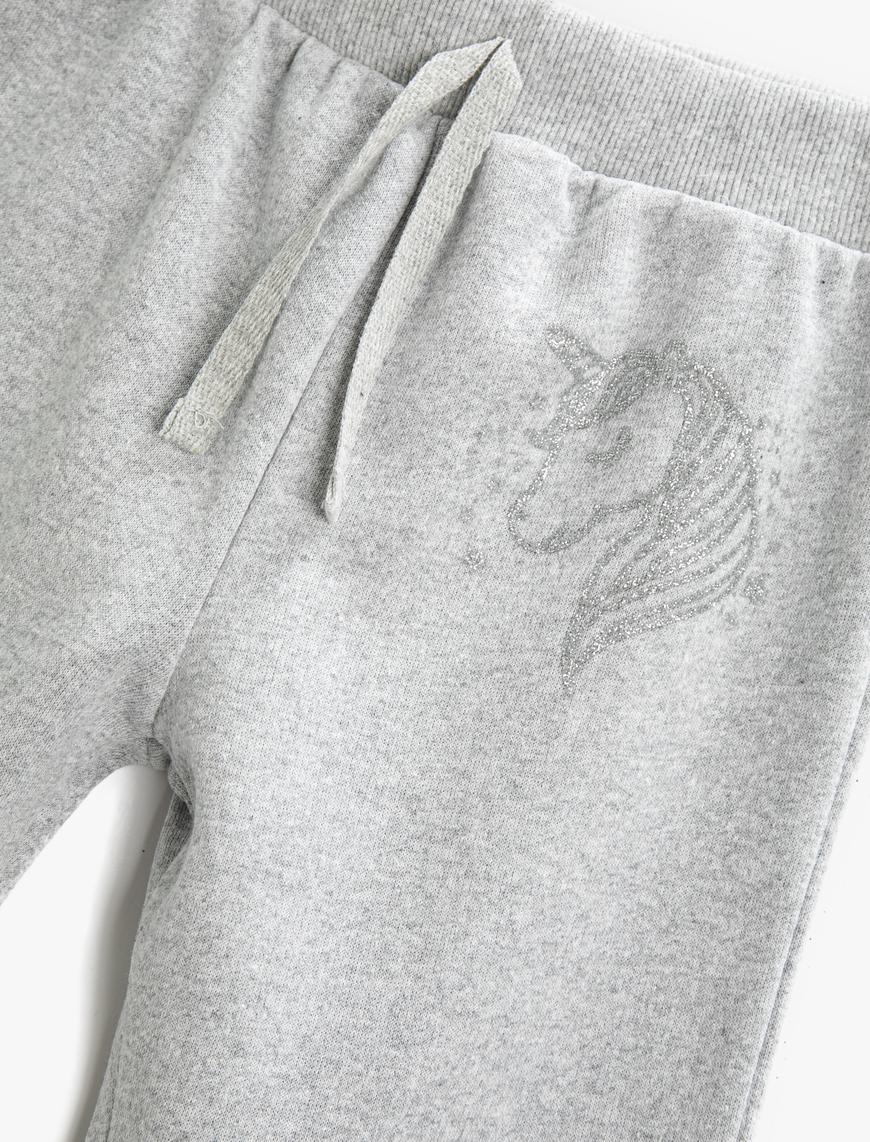  Kız Çocuk Unicorn Baskılı Jogger Eşofman Altı Beli Lastikli