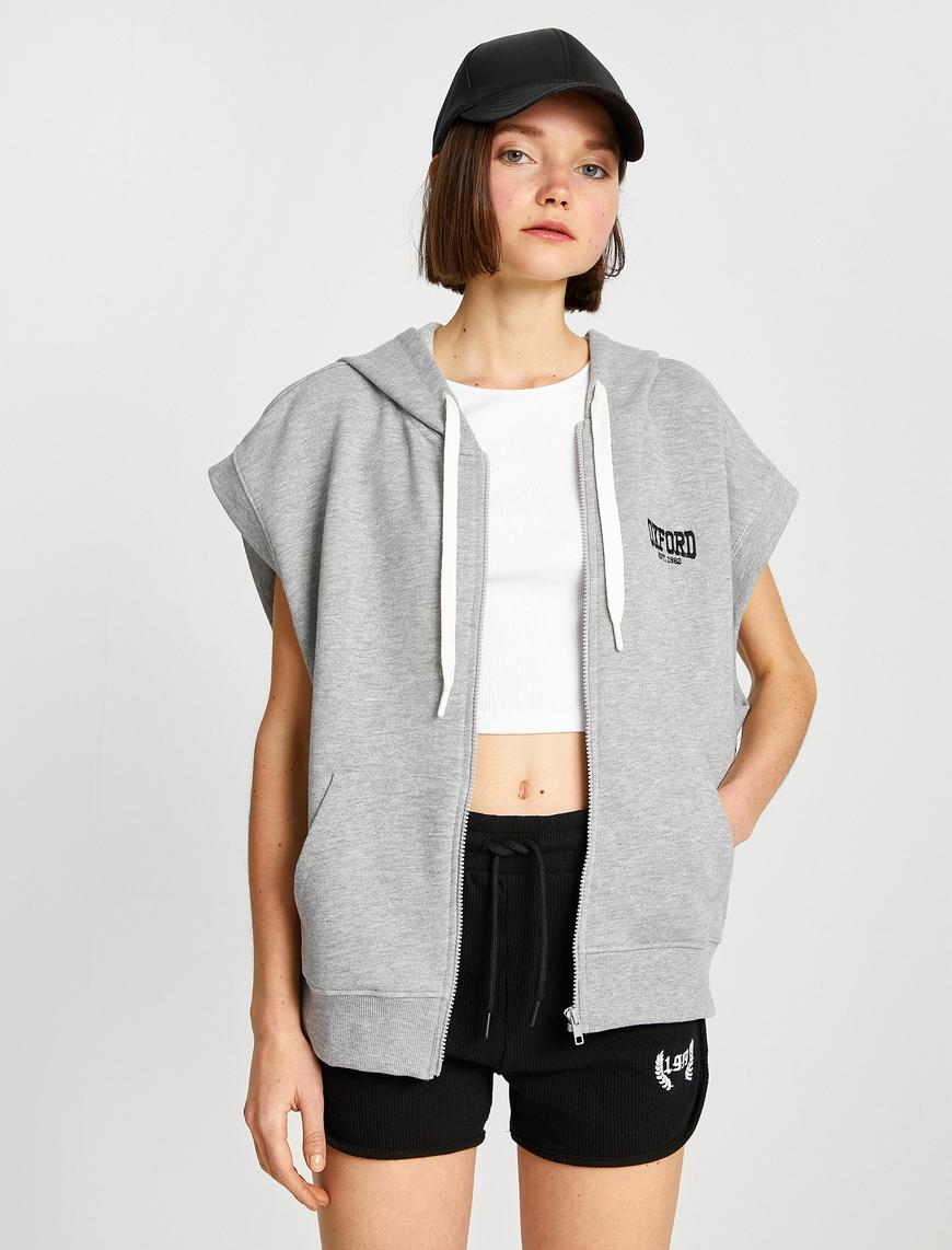   Kısa Kollu Fermuarlı Sweatshirt