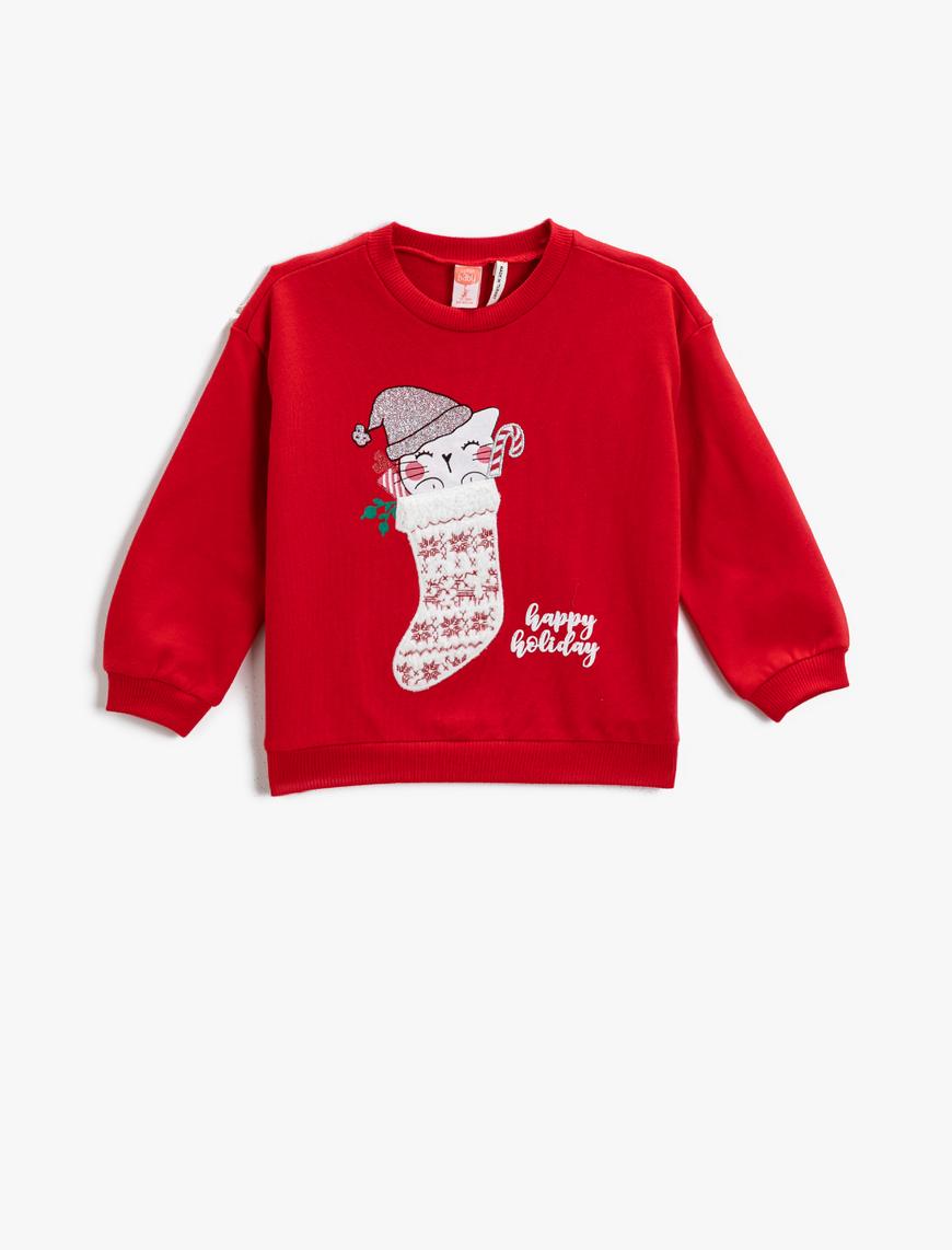  Kız Bebek Yılbaşı Temalı Sweatshirt Bisiklet Yaka Pamuklu
