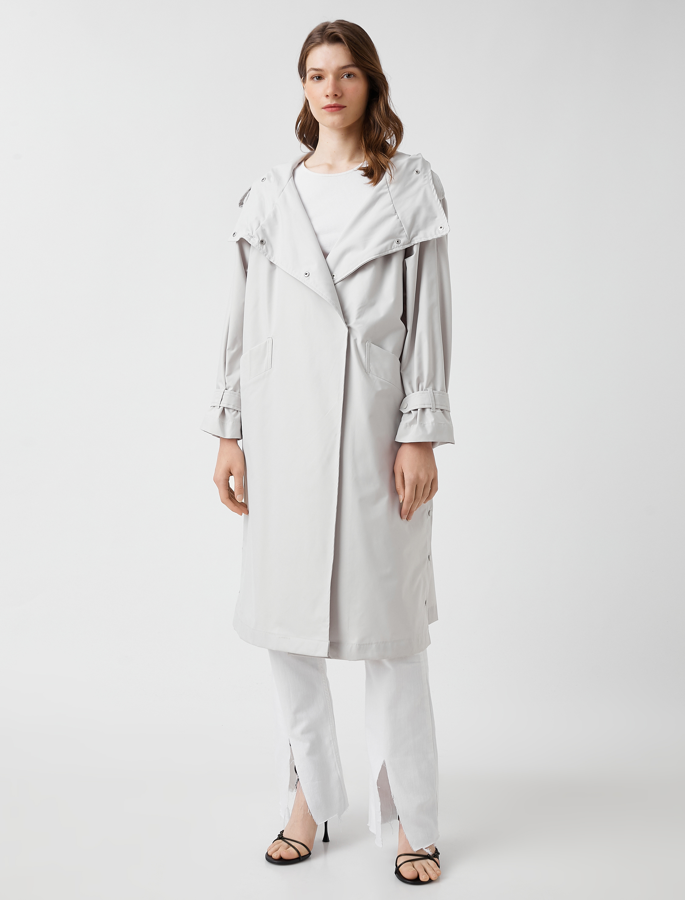   Kapüşonlu Trençkot Cepli