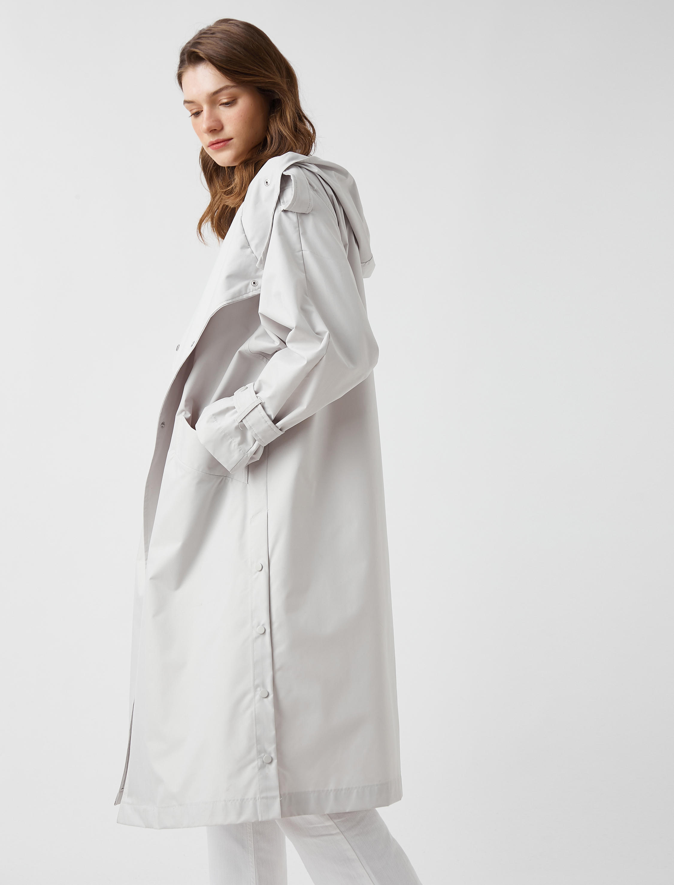   Kapüşonlu Trençkot Cepli