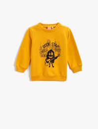 Baskılı Sweatshirt Bisiklet Yaka Pamuklu