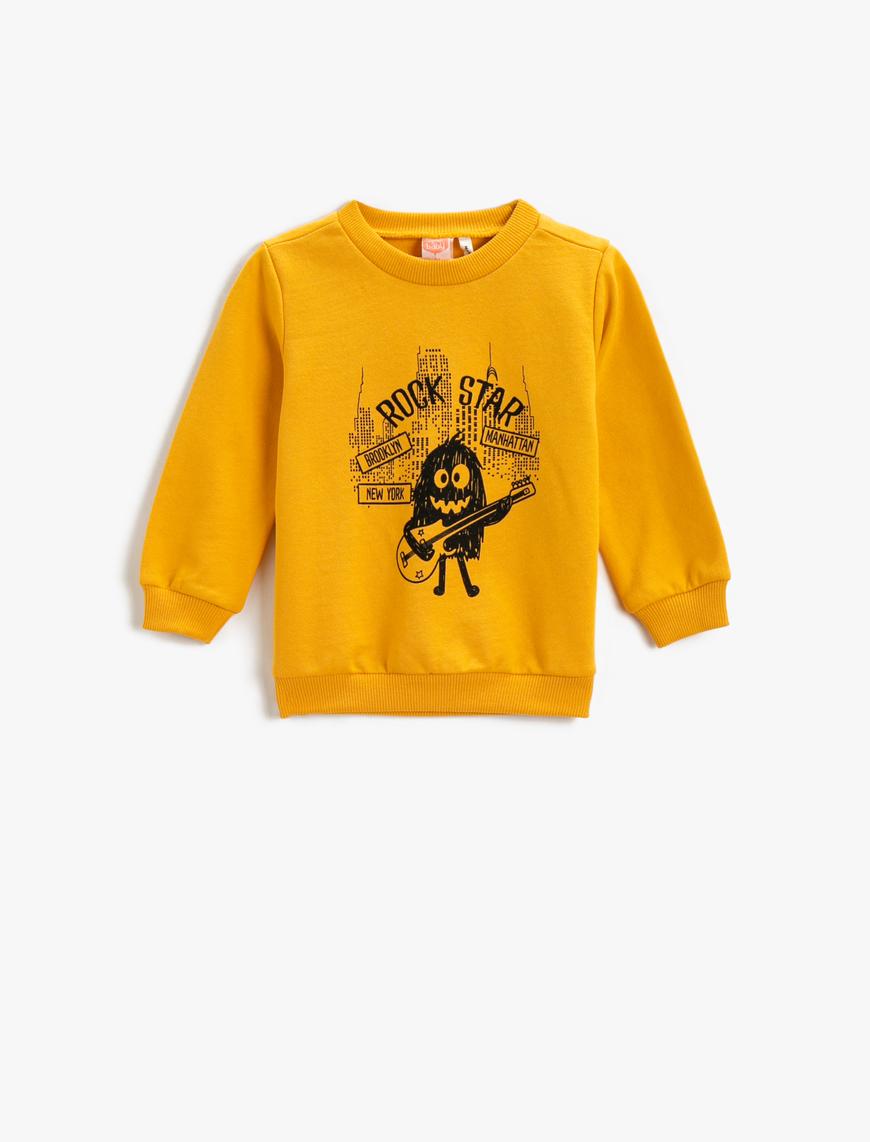  Erkek Bebek Baskılı Sweatshirt Bisiklet Yaka Pamuklu