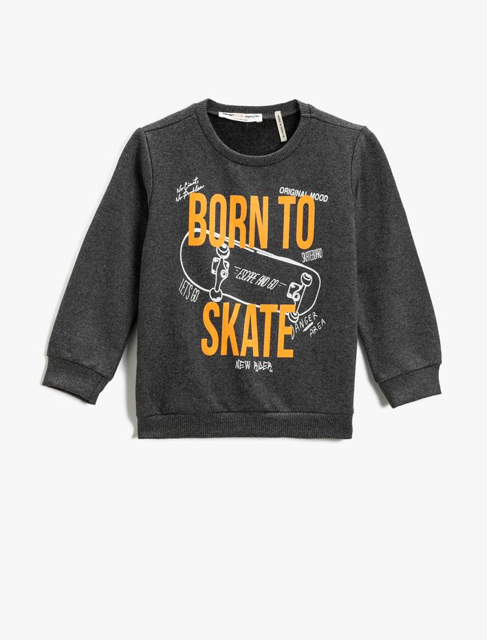 Erkek Çocuk Sweatshirt Uzun Kollu Baskılı Bisiklet Yaka