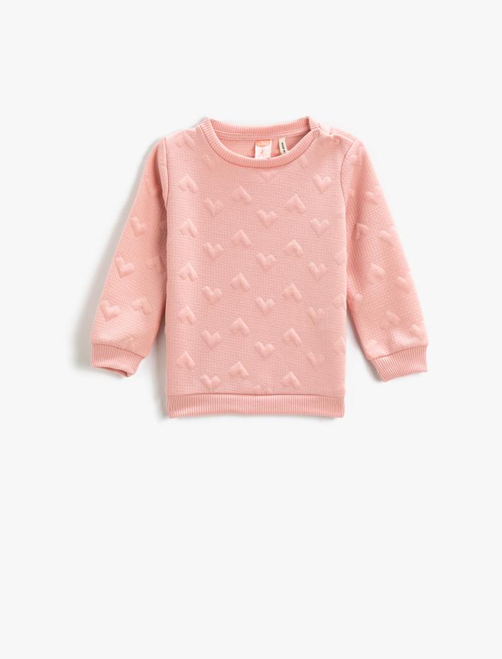 Kız Bebek Basic Dokulu Sweatshirt Bisiklet Yaka Uzun Kollu