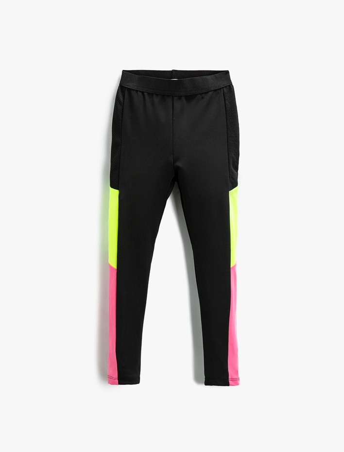 Kız Çocuk Kontrast Renk Detaylı Tayt Beli Lastikli