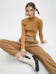 Dik Yaka Uzun Kollu Slim Triko Kazak