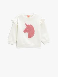 Aplike Detaylı Sweatshirt Bisiklet Yaka Pamuklu