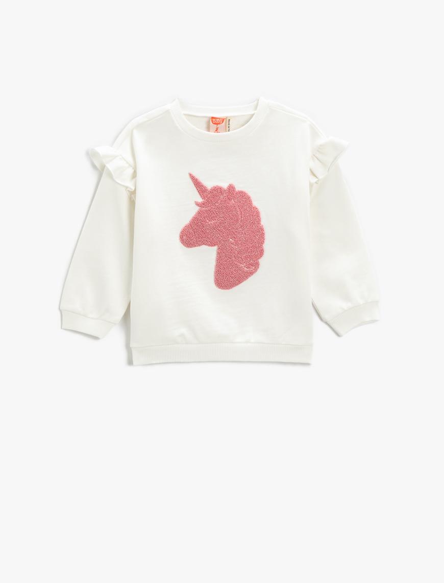  Kız Bebek Aplike Detaylı Sweatshirt Bisiklet Yaka Pamuklu