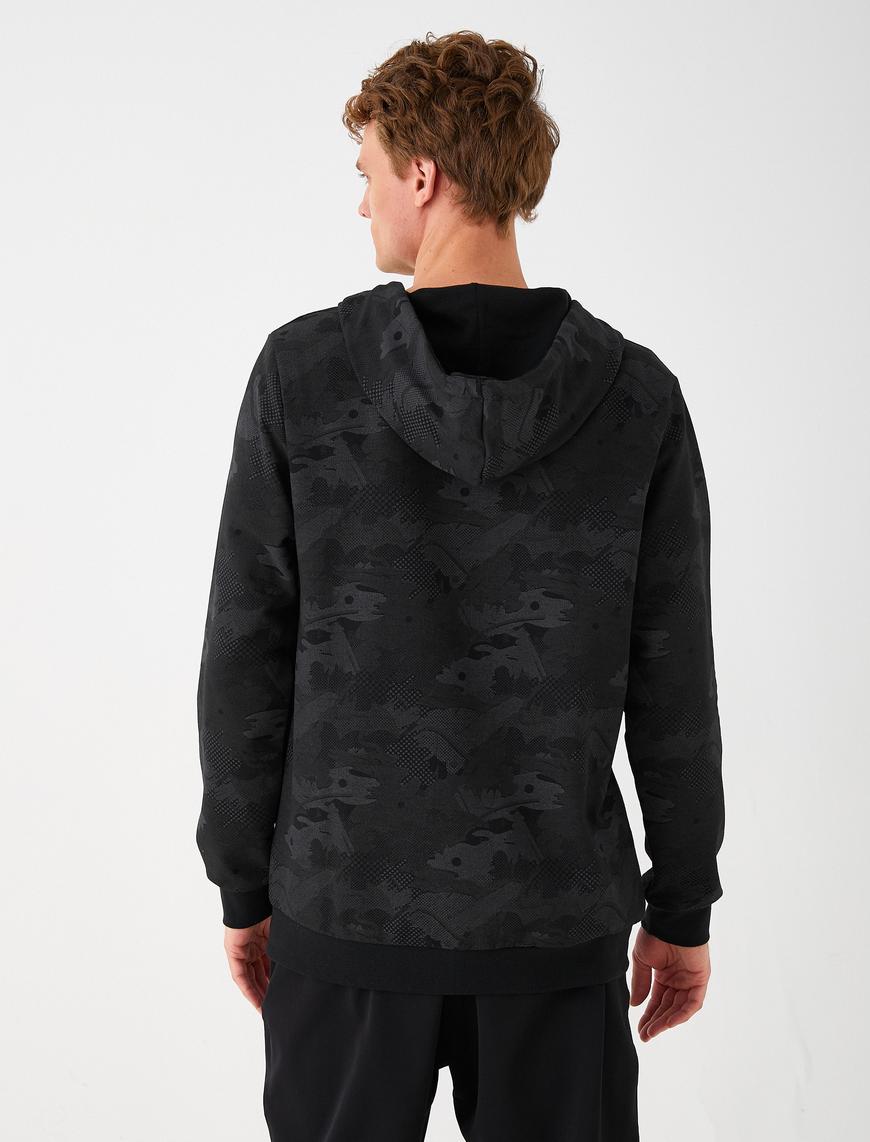  Basic Kapşonlu Sweatshirt Şardonlu Baskılı