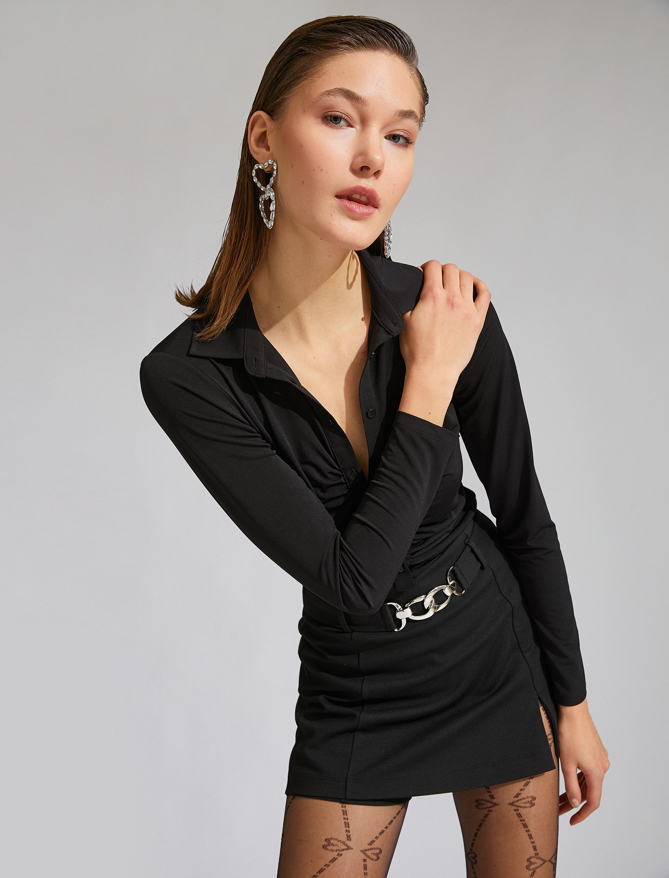   Uzun Kollu Büzgülü Gömlek