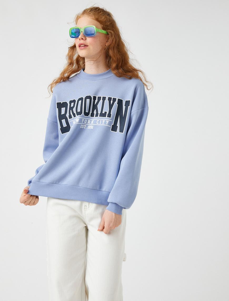   Oversize Kolej Sweatshirt İşlemeli İçi Polarlı