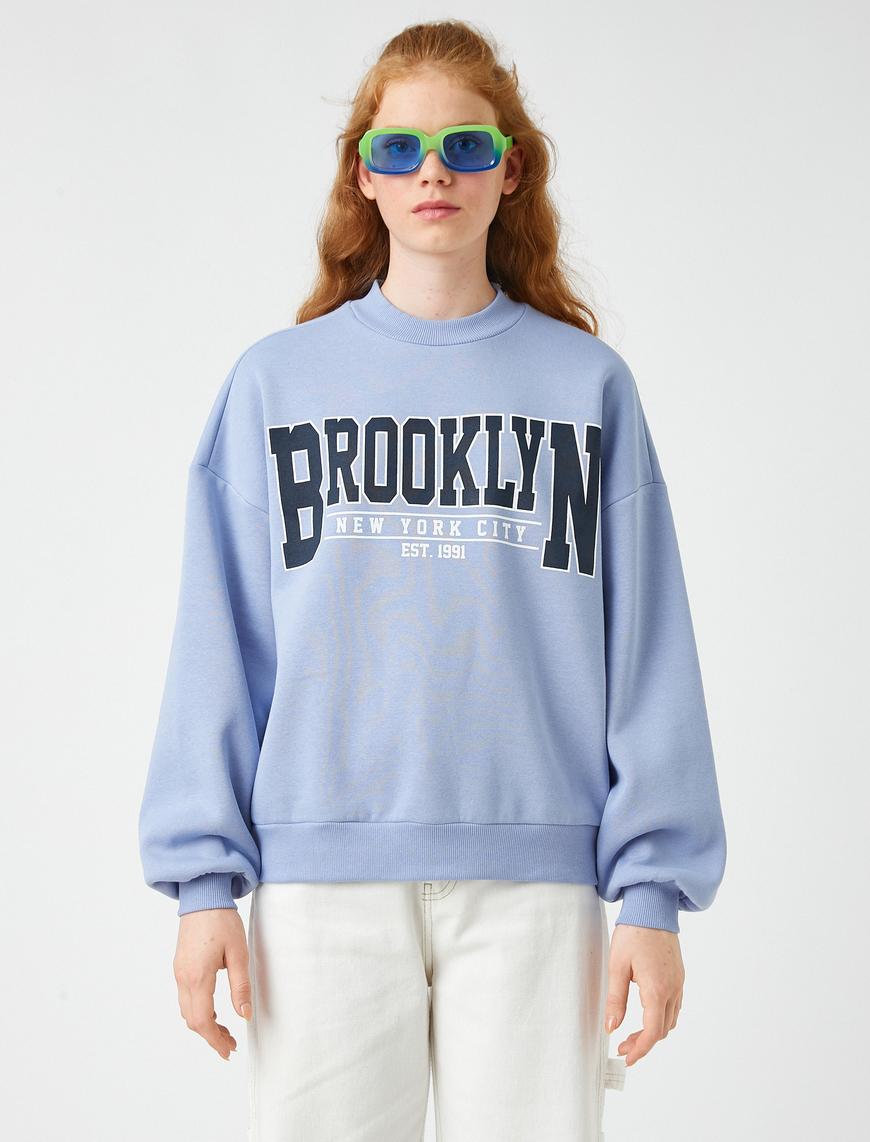  Oversize Kolej Sweatshirt İşlemeli İçi Polarlı