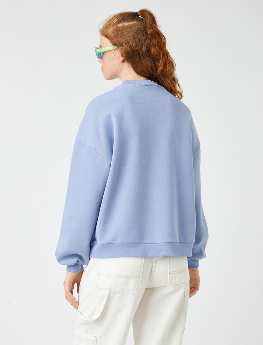   Oversize Kolej Sweatshirt İşlemeli İçi Polarlı