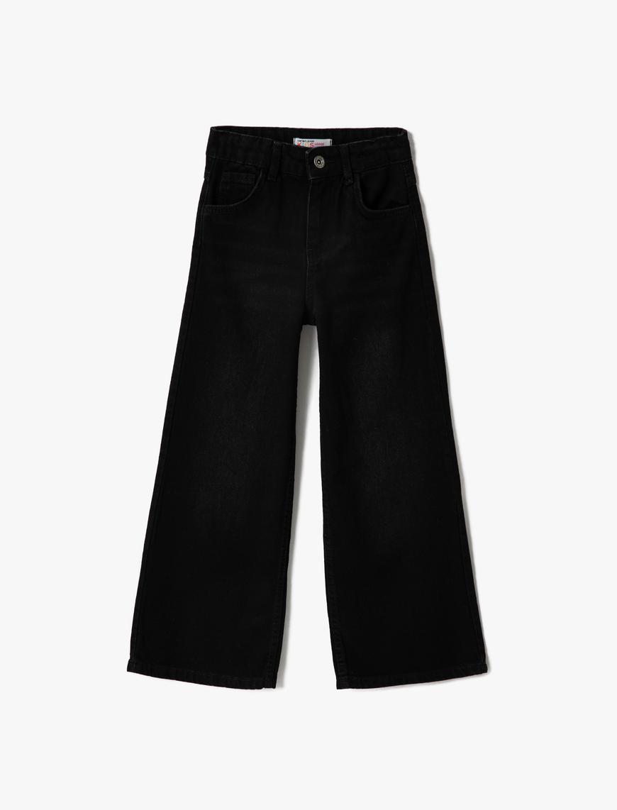  Kız Çocuk Kot Pantolon Geniş Paça Cepli Pamuklu - Wide Leg Jean