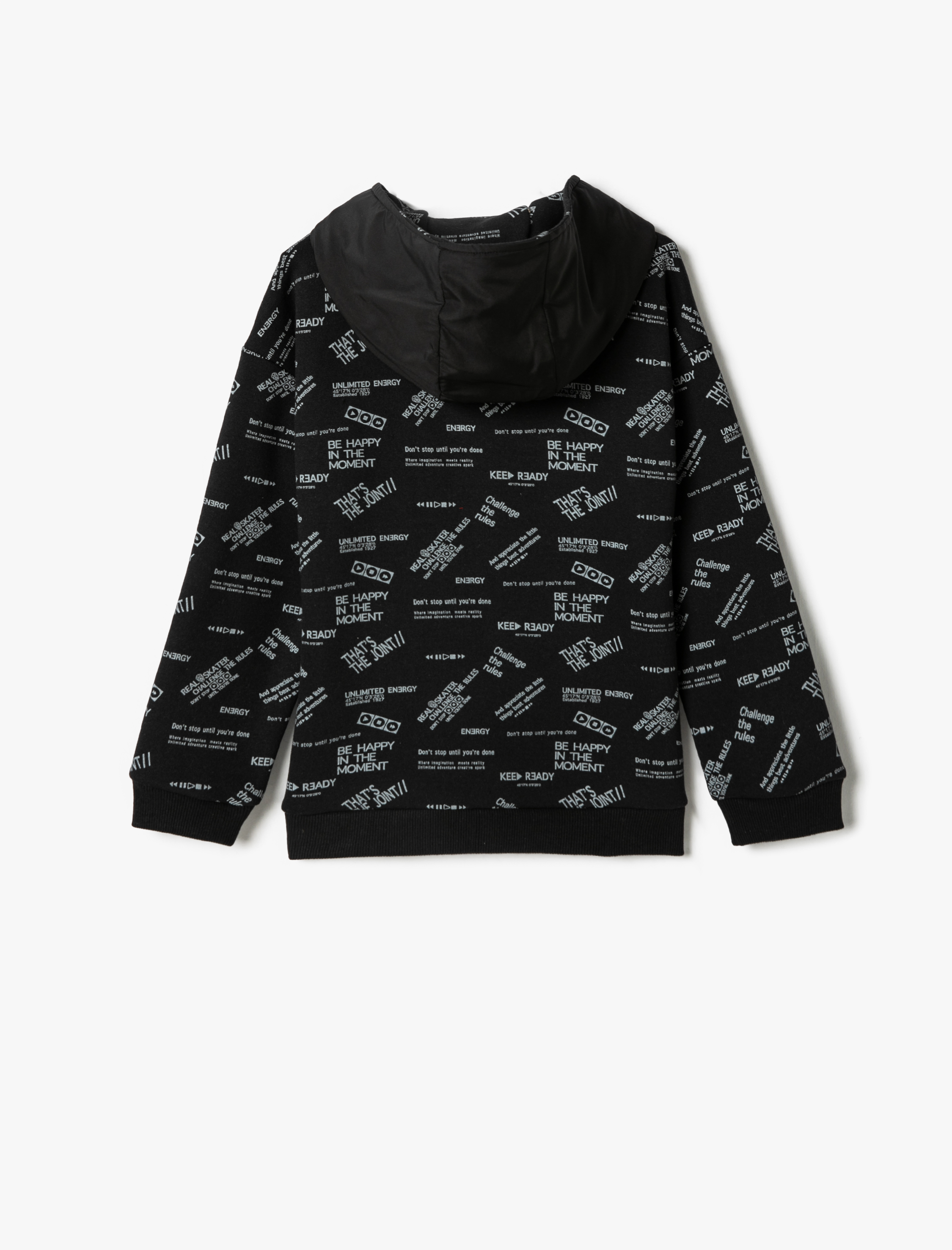 Erkek Çocuk Fermuarlı Kapüşonlu Hırka Baskılı Şardonlu