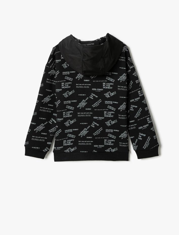 Erkek Çocuk Fermuarlı Kapüşonlu Hırka Baskılı Şardonlu