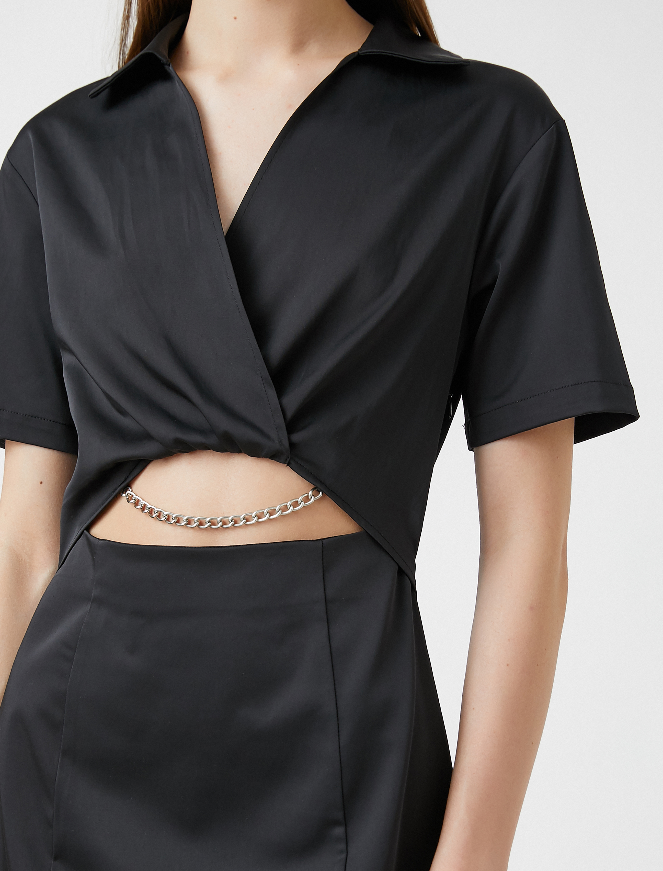   Pencere Detaylı Mini Elbise