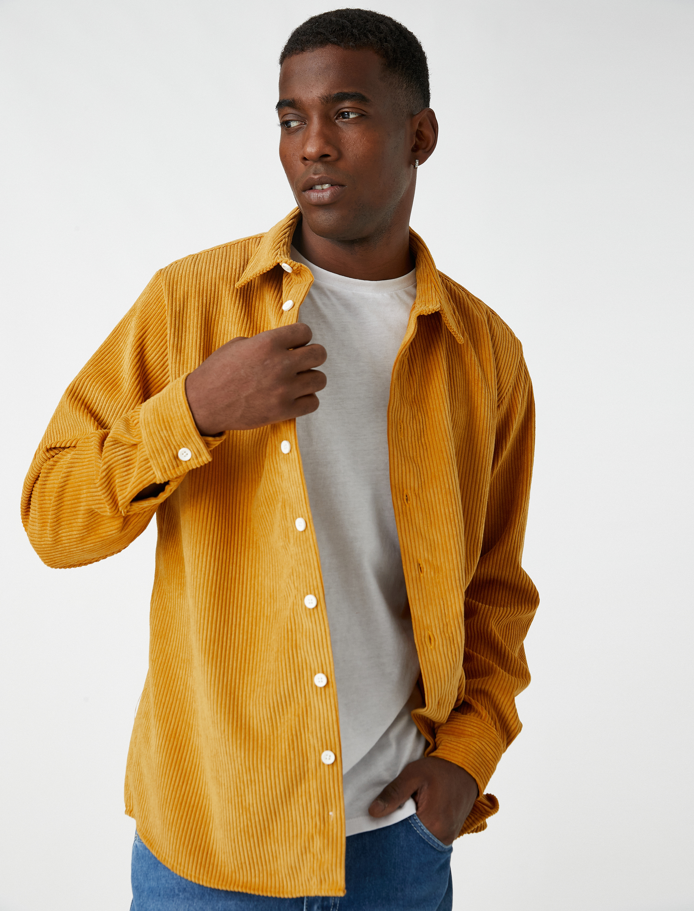   Fitilli Kadife Gömlek Uzun Kollu