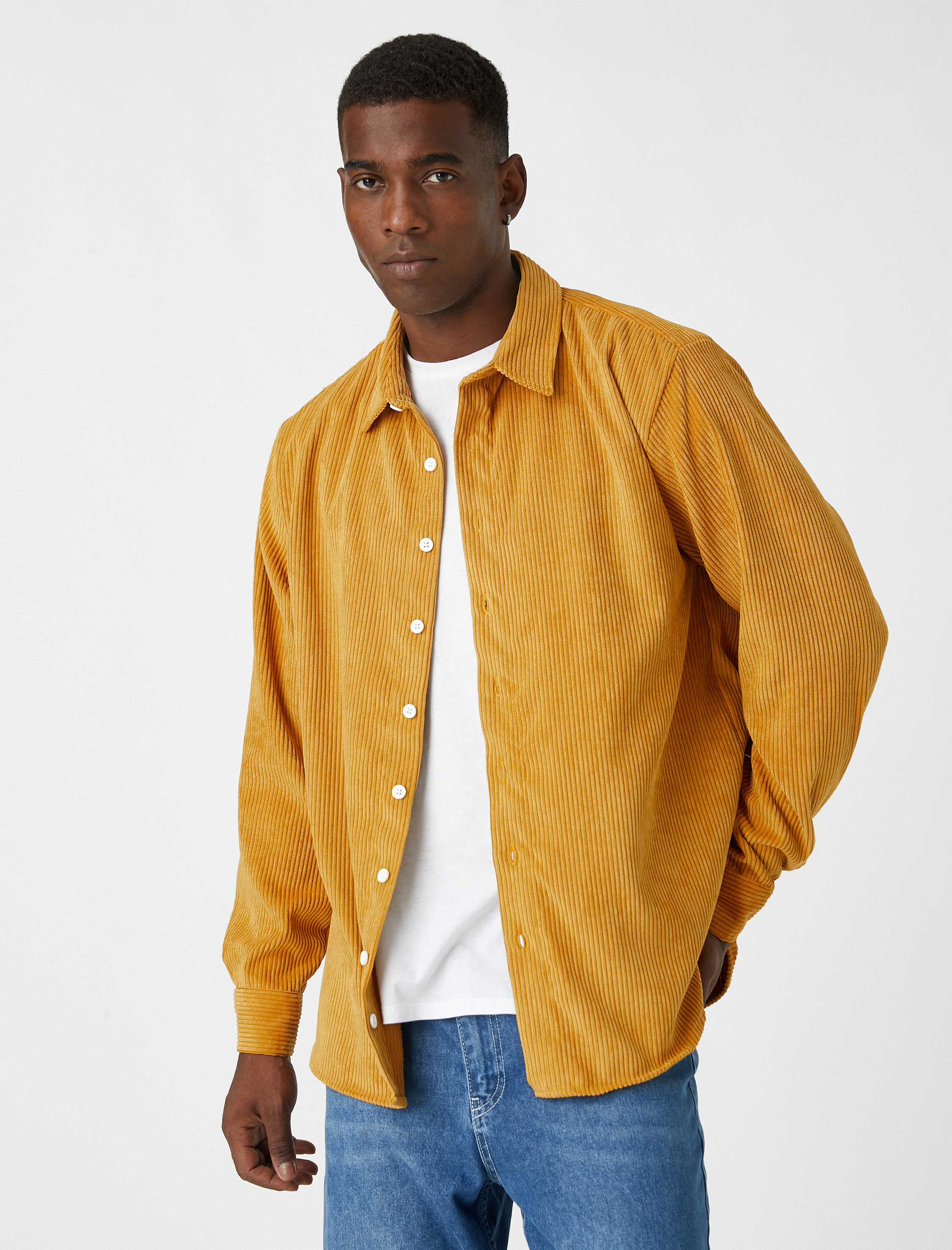   Fitilli Kadife Gömlek Uzun Kollu