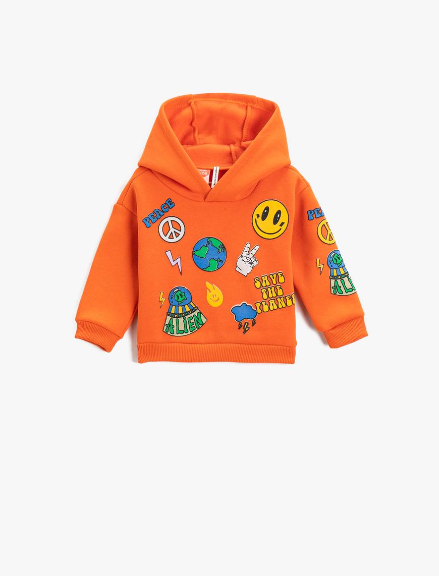  Erkek Bebek Baskılı Oversize Kapüşonlu Sweatshirt