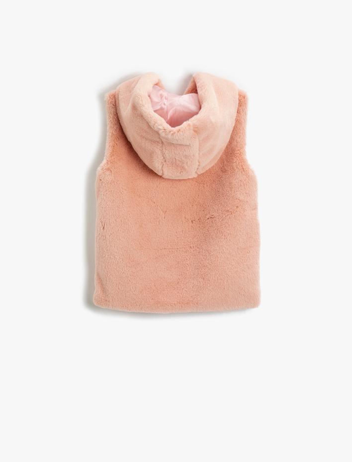 Kız Çocuk Basic Peluş Yelek Kapüşonlu