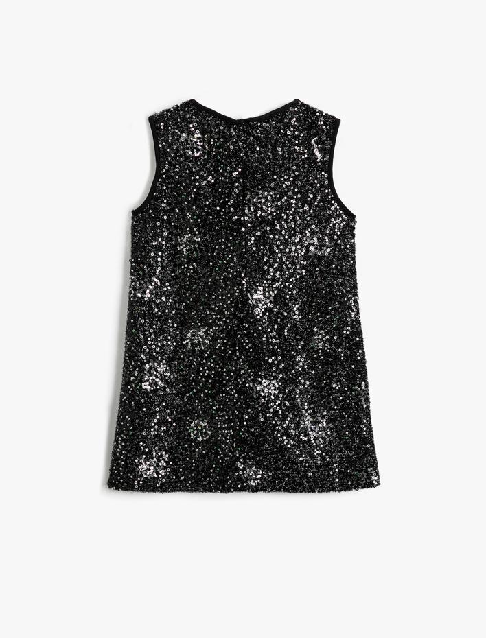 Kız Çocuk Pul Payet İşlemeli Elbise Kolsuz