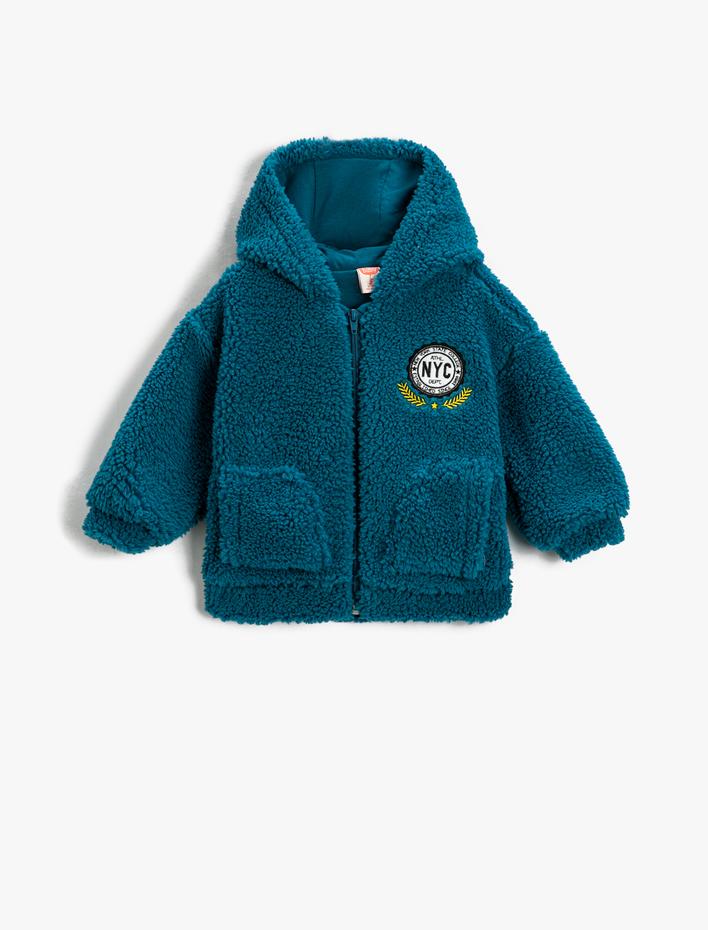 Erkek Bebek Peluş Hırka Kapüşonlu Fermuarlı