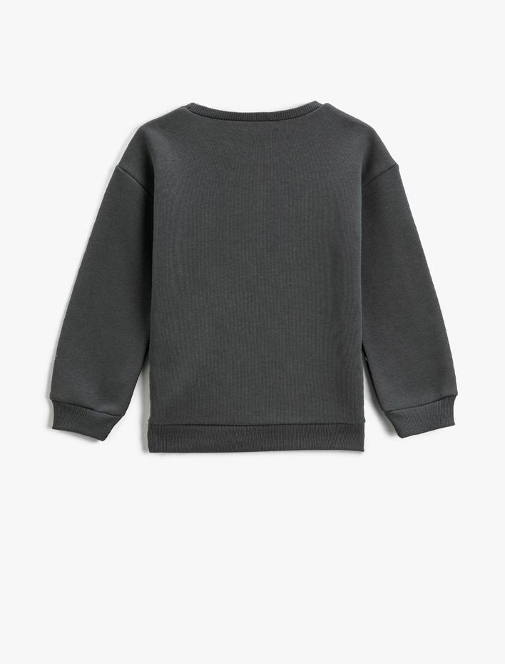 Kız Çocuk Müzik Temalı Baskılı Sweatshirt Uzun Kollu Bisiklet Yaka