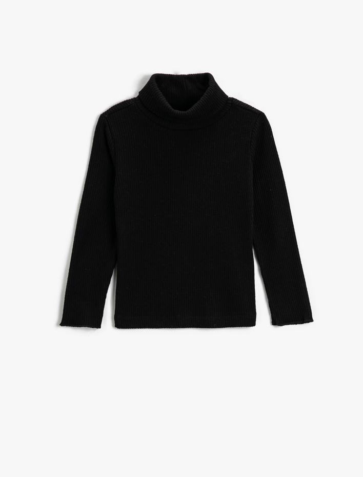 Kız Çocuk Basic Balıkçı Yaka Tişört Ribanalı Yumuşak Dokulu