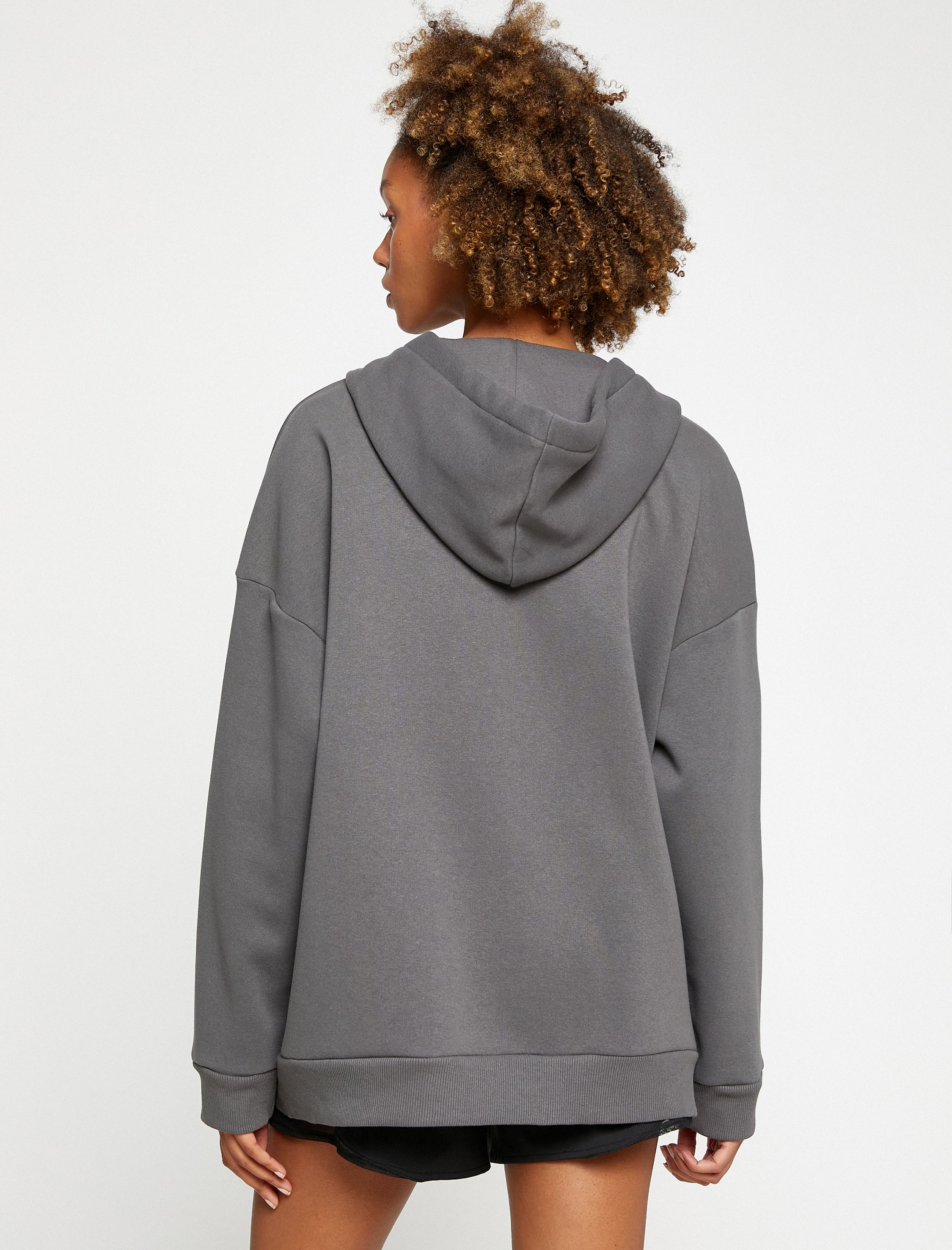   Kapüşonlu Fermuarlı Oversize Kalın Spor Sweatshirt Cepli Şardonlu