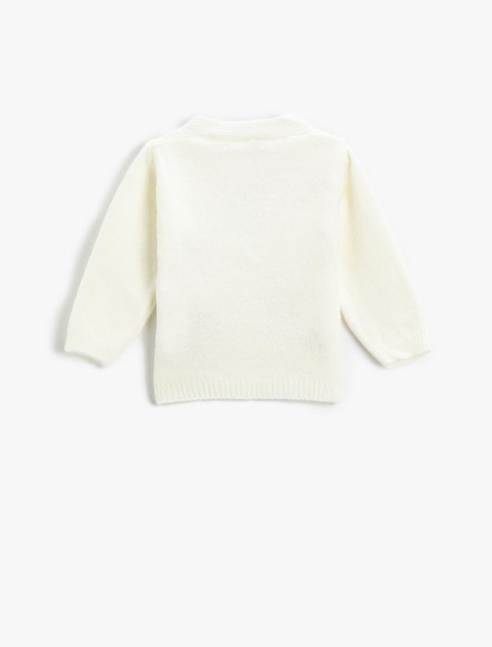 Kız Bebek Çiçekli Hırka Yumuşak Dokulu Düğmeli V Yaka