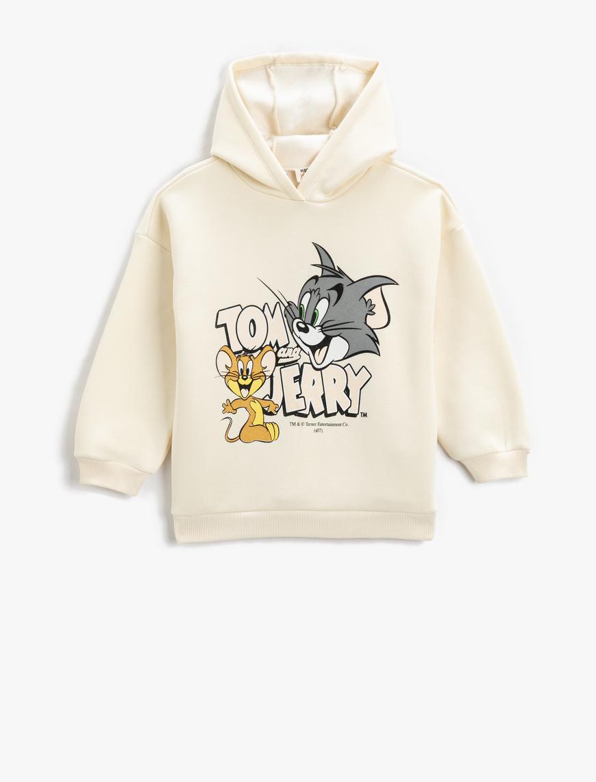  Kız Çocuk Tom ve Jerry Baskılı Kapşonlu Sweatshirt Lisanslı Şardonlu