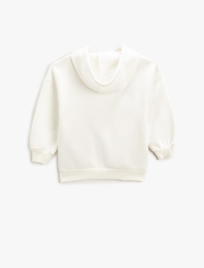 Kız Çocuk Ayıcık Baskılı Kapşonlu Sweatshirt Uzun Kollu Şardonlu