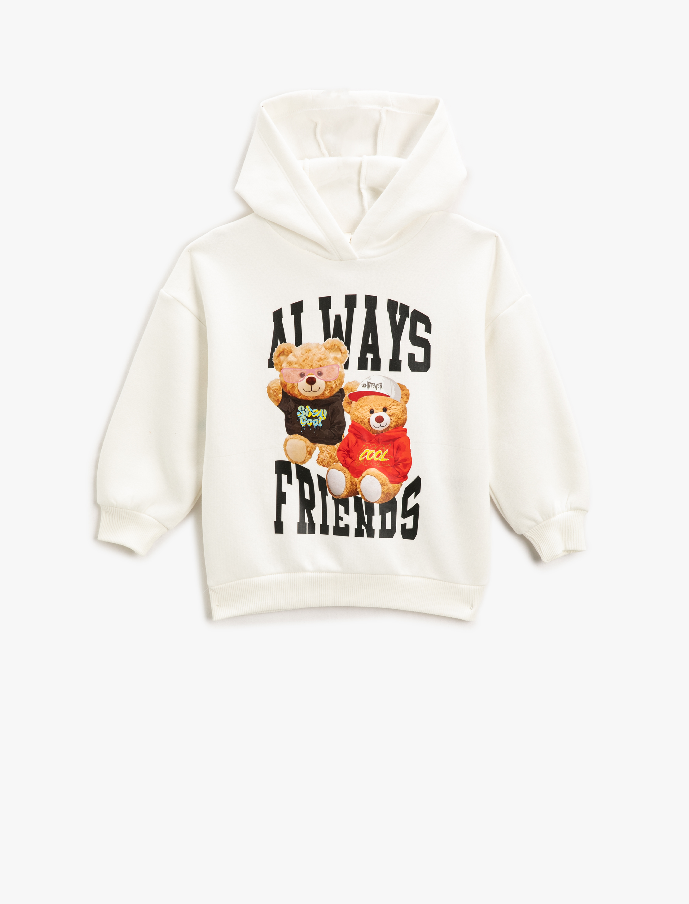  Kız Çocuk Ayıcık Baskılı Kapşonlu Sweatshirt Uzun Kollu Şardonlu