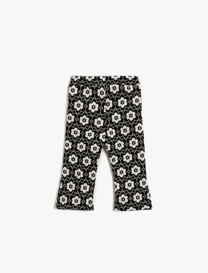 Kız Bebek Çiçekli Bol Paça Tayt Yırtmaç Detaylı Beli Lastikli