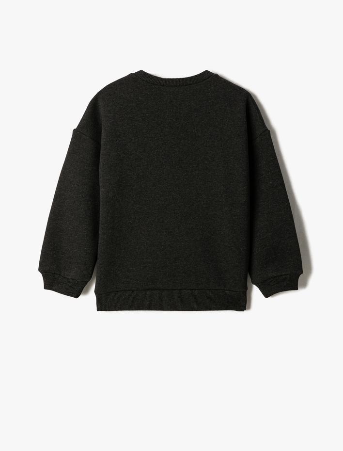 Kız Çocuk Çiçekli Sweatshirt Uzun Kollu Bisiklet Yaka Şardonlu