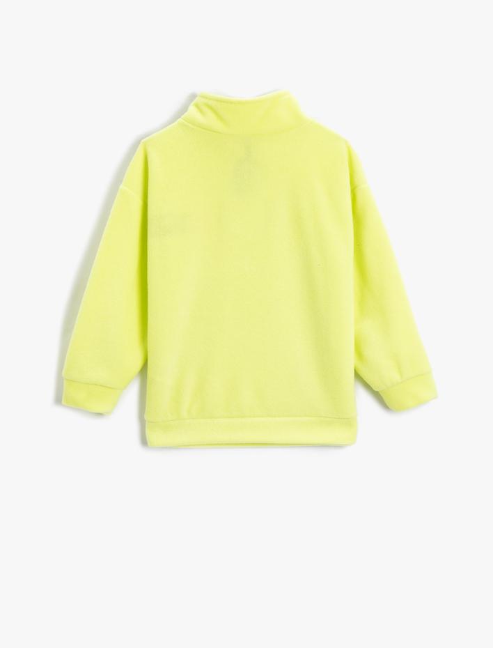 Erkek Çocuk Polar Sweatshirt Dik Yaka Yarım Fermuarlı İşleme Detaylı Uzun Kollu