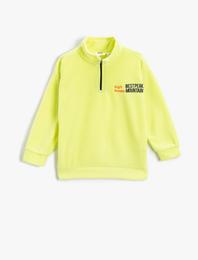 Polar Sweatshirt Dik Yaka Yarım Fermuarlı İşleme Detaylı Uzun Kollu