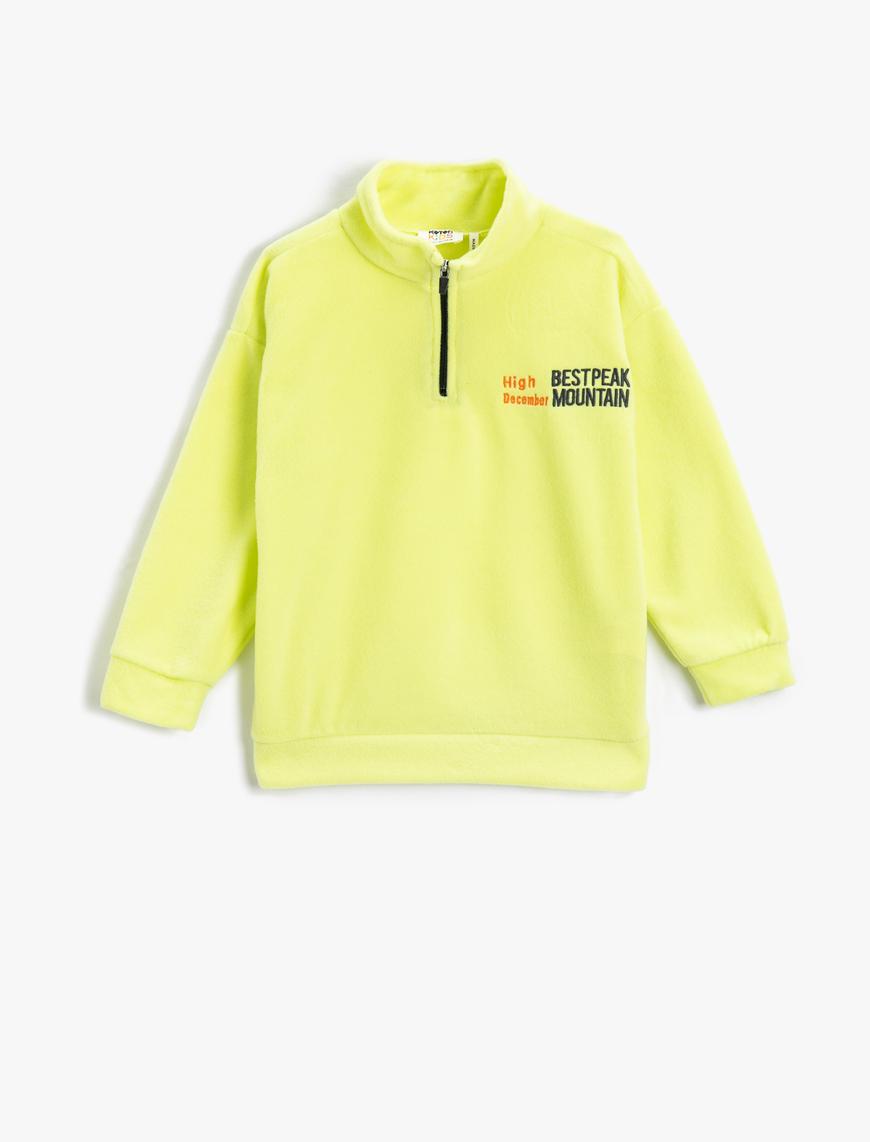  Erkek Çocuk Polar Sweatshirt Dik Yaka Yarım Fermuarlı İşleme Detaylı Uzun Kollu