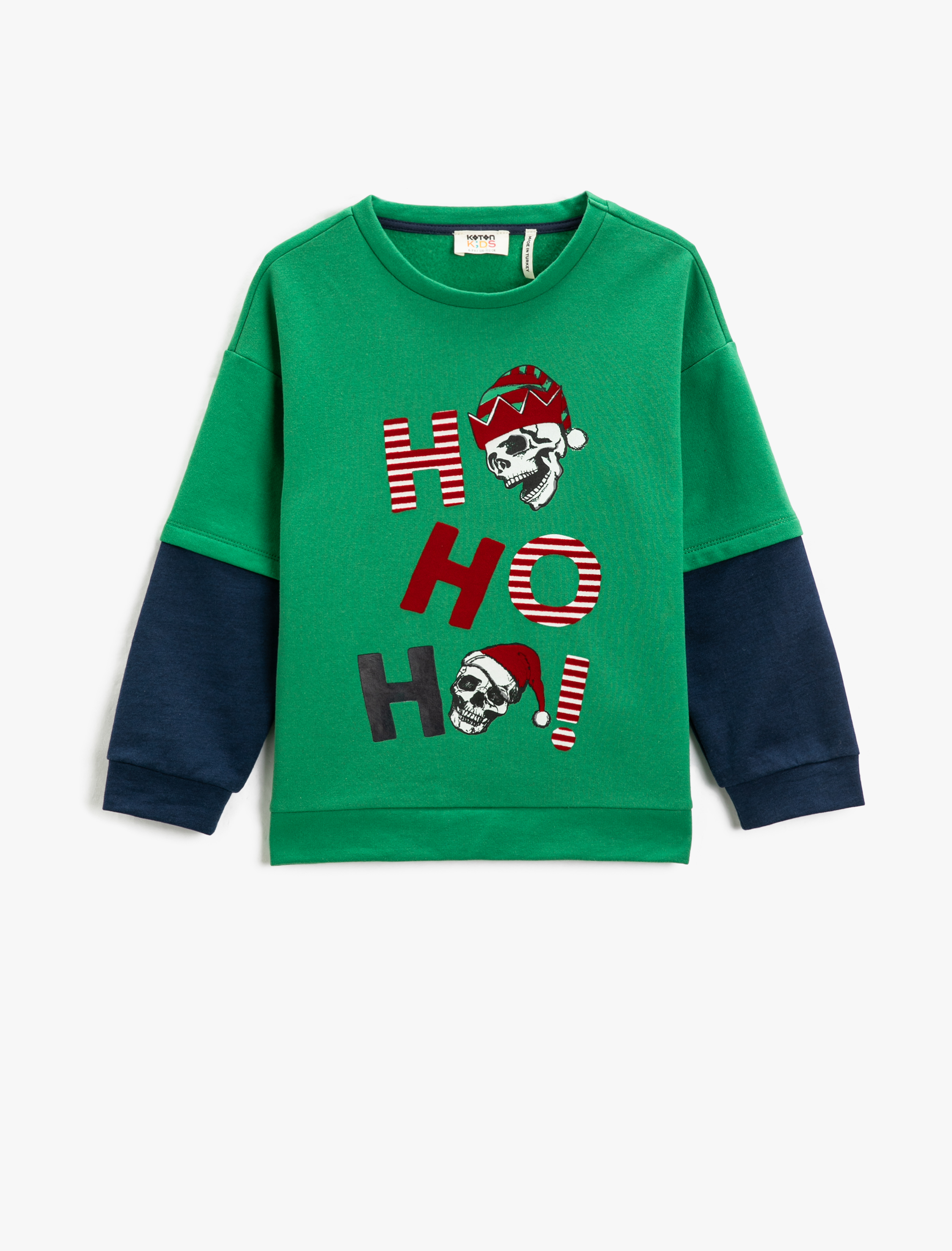 Erkek Çocuk Kuru Kafa Baskılı Sweatshirt Uzun Çıkma Kollu Bisiklet Yaka