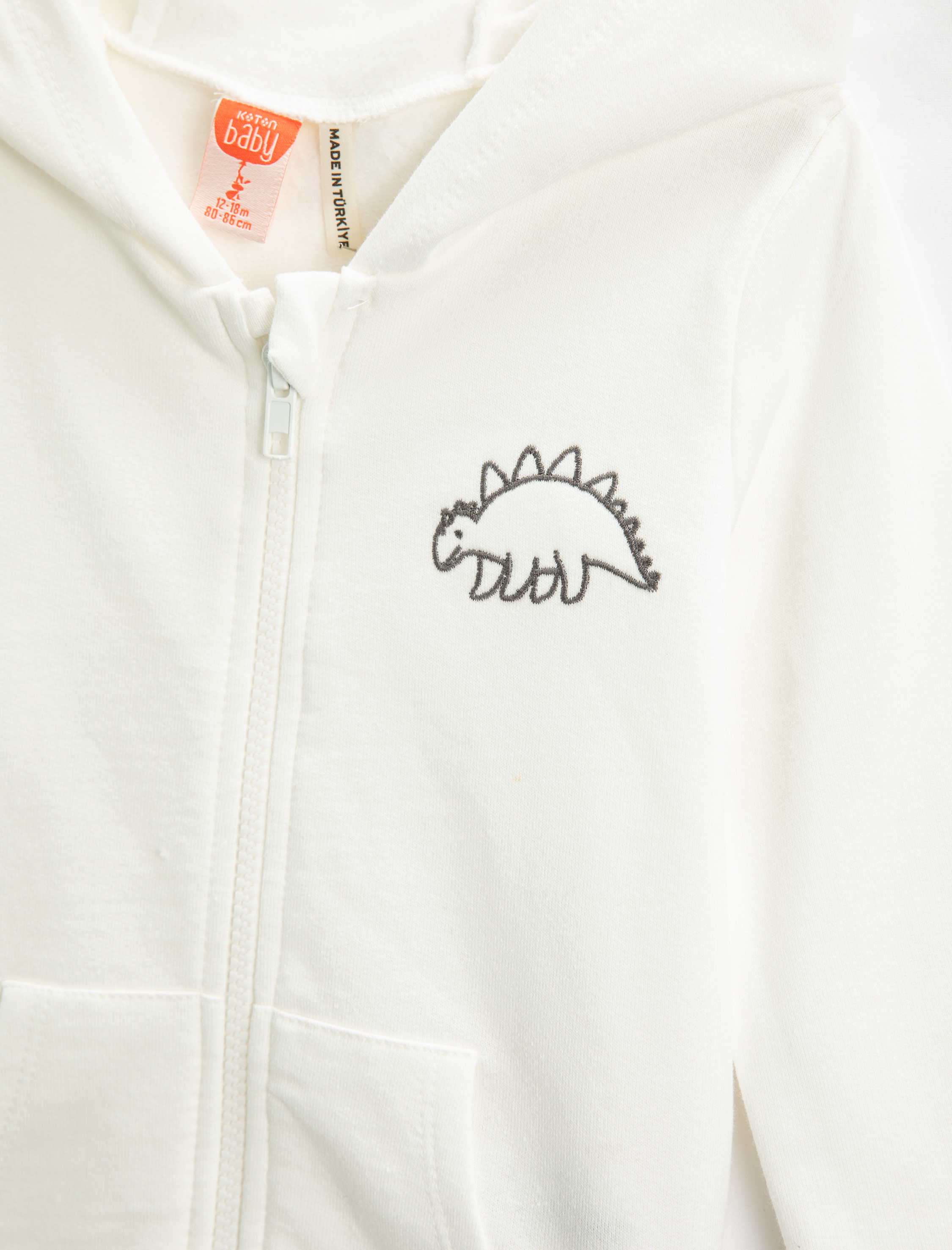  Erkek Bebek Fermuarlı Kapşonlu Hırka Dinozor İşleme Detaylı Cepli